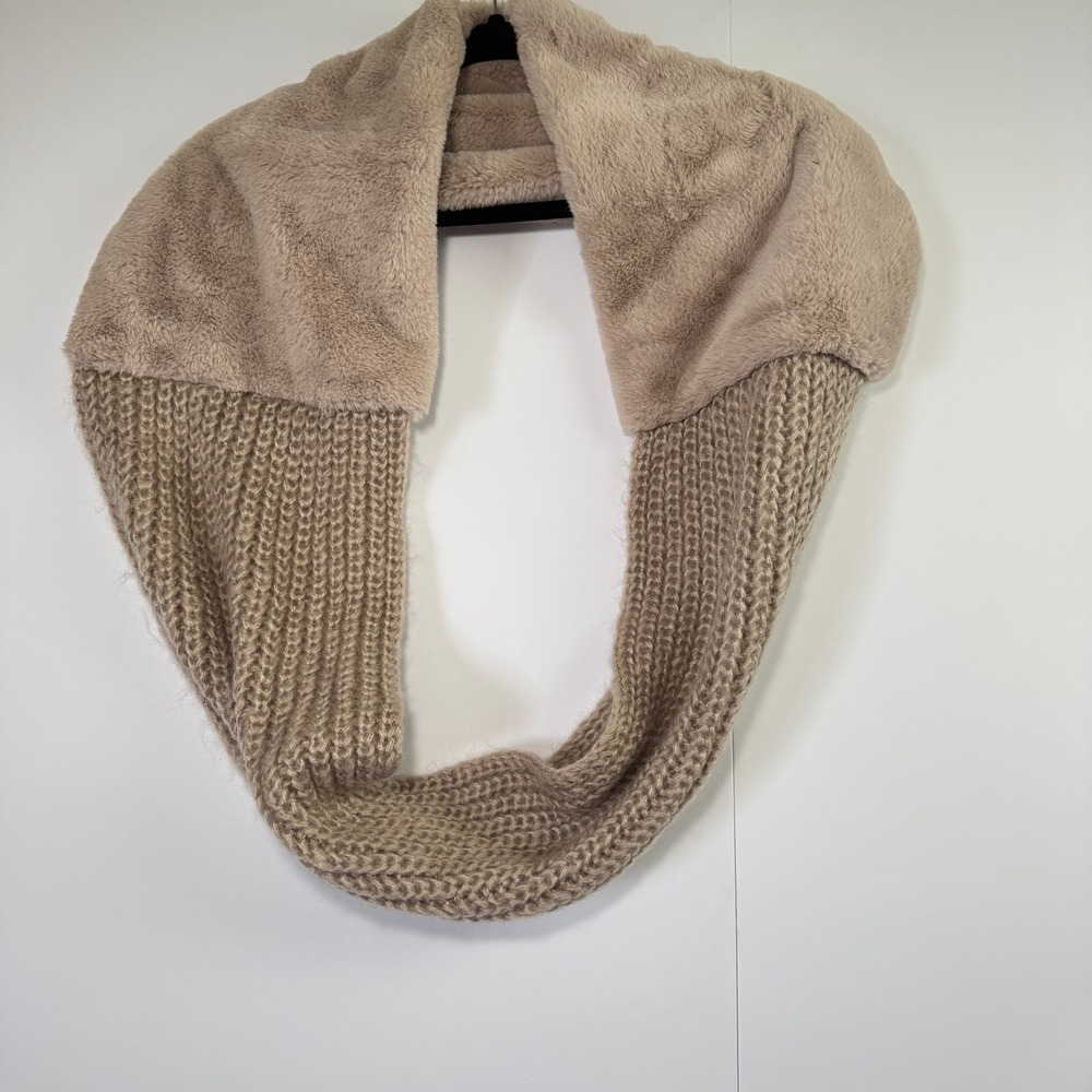 Maurices Tan Faux Fur and Ribbed Knit Infinity Scarf One Size Taupe Winter Loop